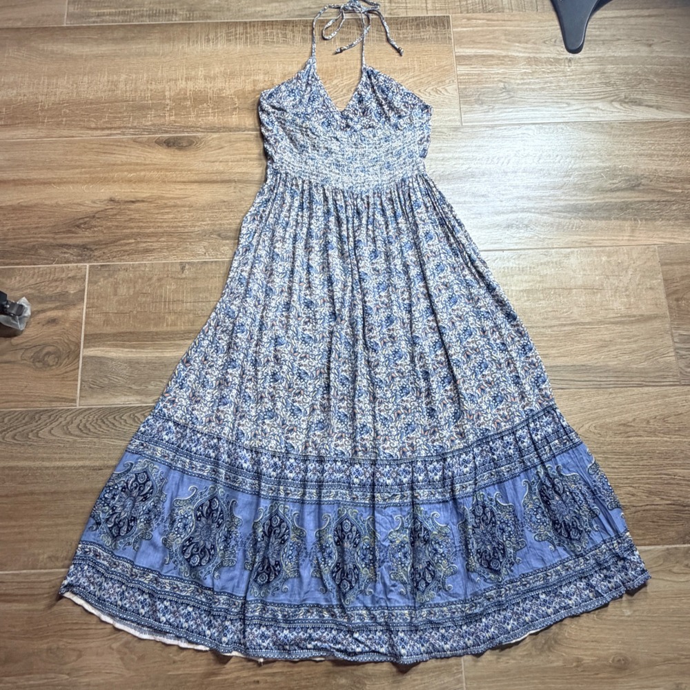 Angie Blue Paisley Floral Halter Maxi Dress Women Large Boho Festival Summer - Picture 6 of 11